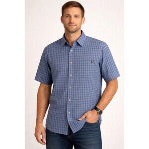 Marmot Men's Blue Gray Plaid Short Sleeve Button-Up Shirt Cotton Size M